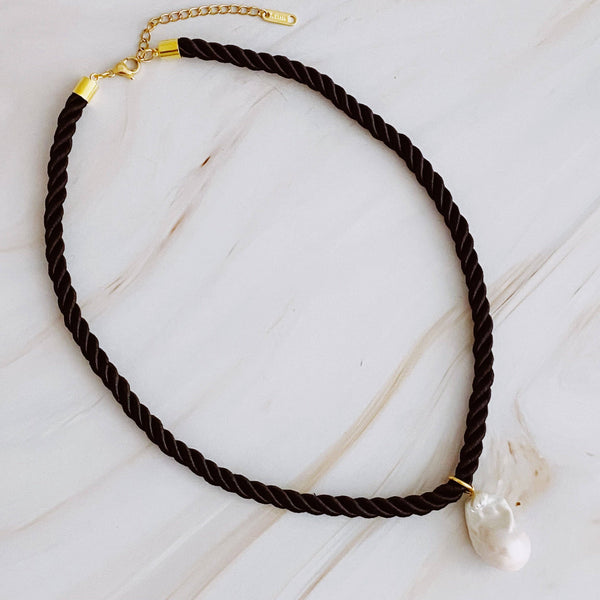 Satin Rope Baroque Pearl Necklace: Cream