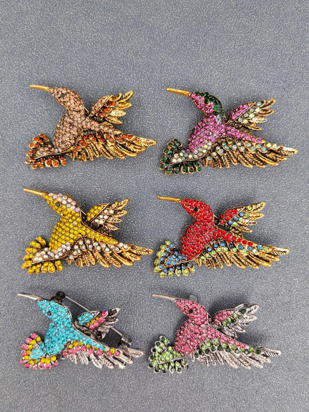 Multi-color Rhinestone Hummingbird Brooch: C