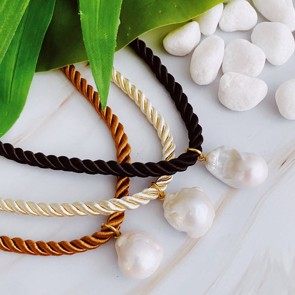 Satin Rope Baroque Pearl Necklace: Tanned Nude