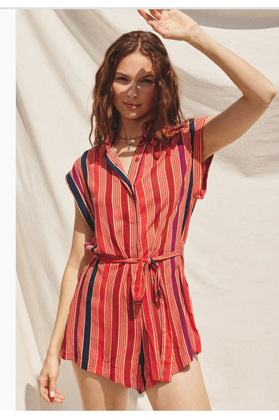Striped Button Up Romper