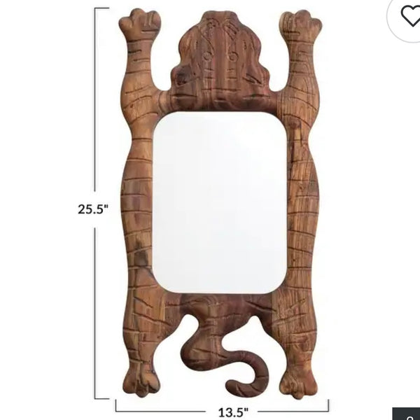 Carved Acacia Wood Tibetan TIger Framed Mirror
