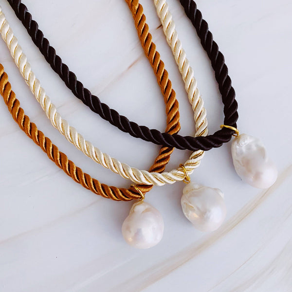 Satin Rope Baroque Pearl Necklace: Tanned Nude