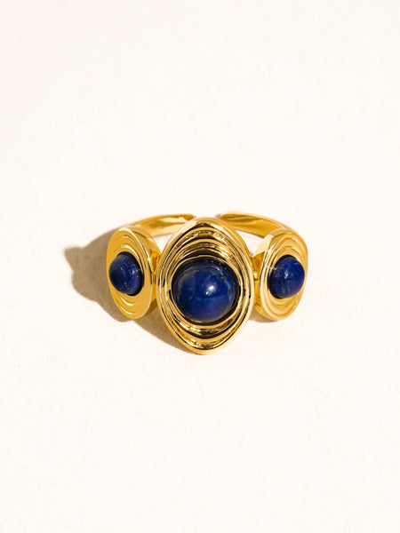 Veona 18K Gold Vintage Tri Stone Ring: Black