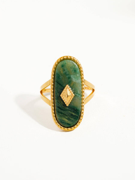 Dakota Non Tarnish Adjustable Ring with Natural Stone: Green