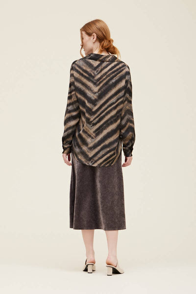 Zebra SATIN OVERSIZED SHIRT BLOUSE: SLATE