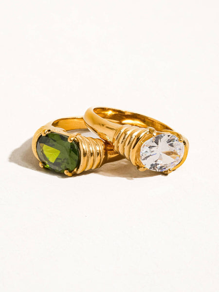 Verna 18K Gold Non-Tarnish Rhinestone Ring: Green