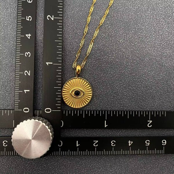 Inlaid CZ Evil Eye Charm 18K Gold Plated S.Steel Necklace - FGS: Style A