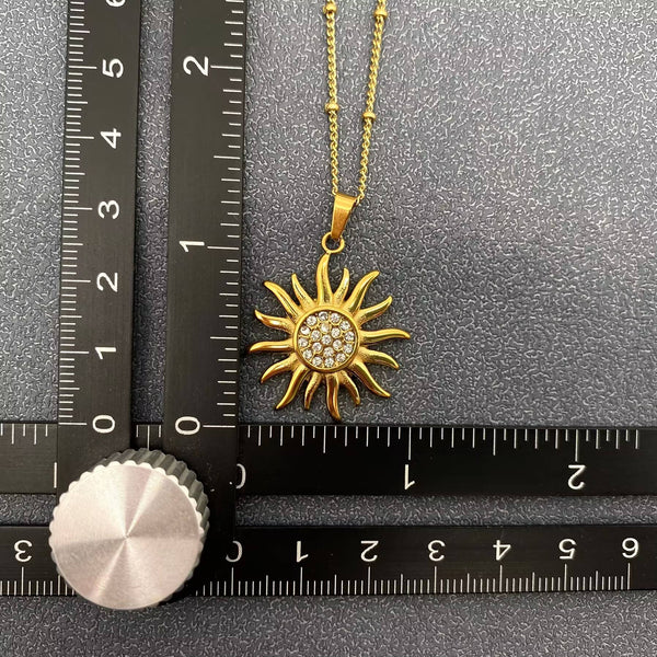 CZ Sun Charm 18K Gold Plated S.Steel Necklace - FGS/MS
