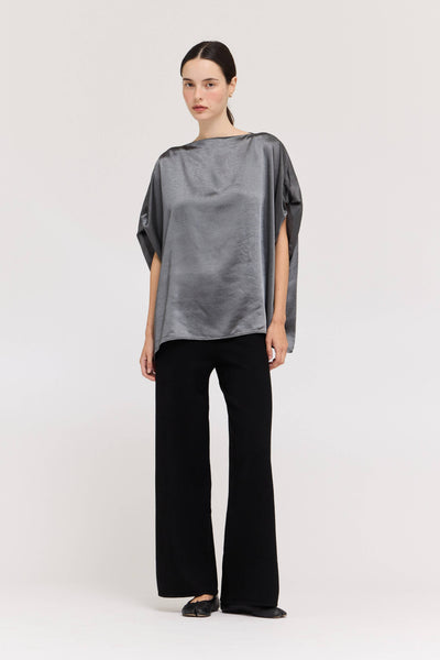 Graphite Draped Satin Top