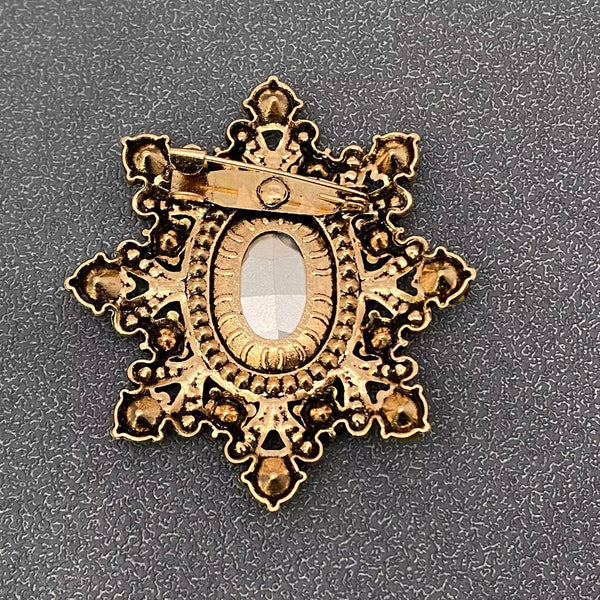 Vintage Sparkling Glass & Rhinestone Snowflake Brooch