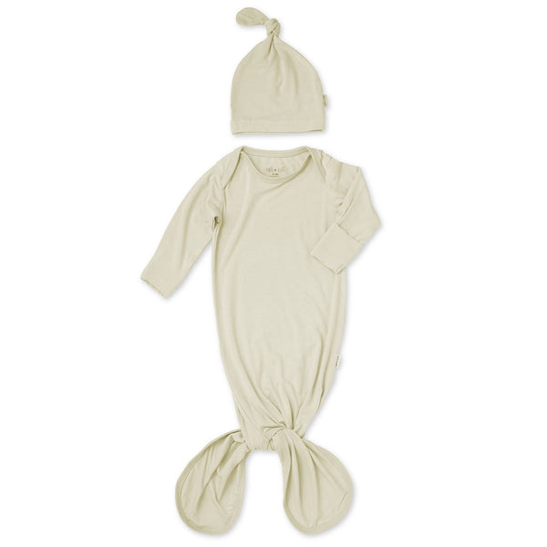 Taupe Bamboo Layette Knotted Gown and Beanie for Newborns