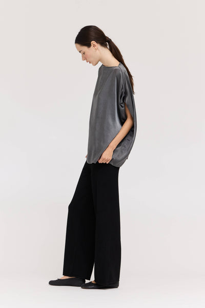 Graphite Draped Satin Top