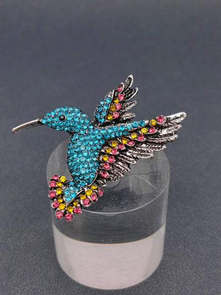 Multi-color Rhinestone Hummingbird Brooch: C