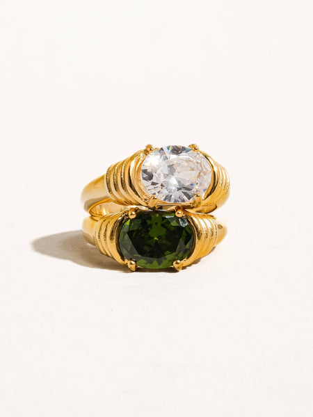 Verna 18K Gold Non-Tarnish Rhinestone Ring: Green