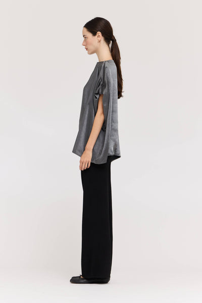 Graphite Draped Satin Top