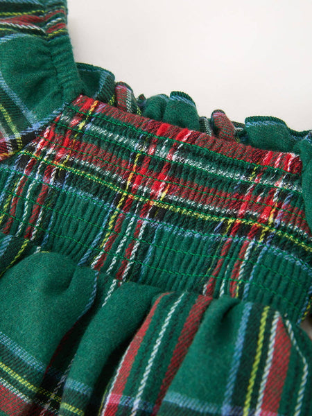Christmas Plaid Smocked Baby Girl Bubble Romper