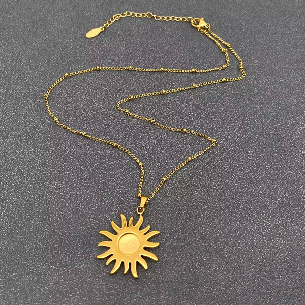 CZ Sun Charm 18K Gold Plated S.Steel Necklace - FGS/MS