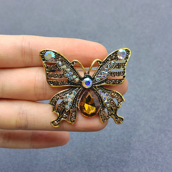 Vintage Rhinestone Butterfly Brooch