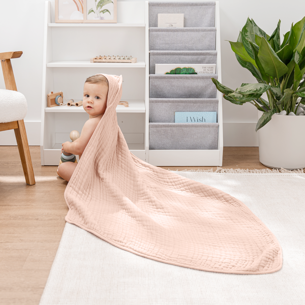 Hooded Baby Towel, 6 Layer 100% Muslin Cotton by Comfy Cubs: Blush