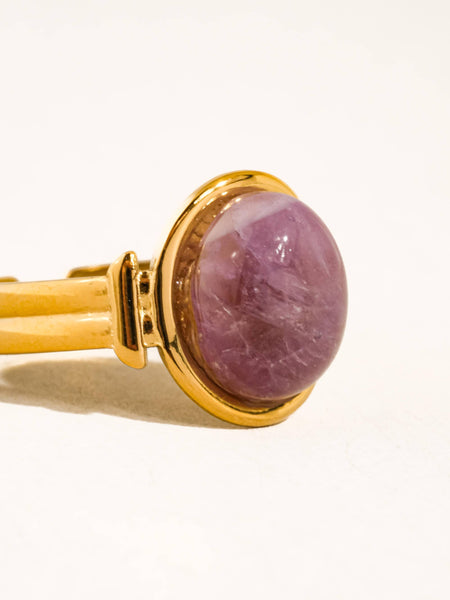 Jett 18K Gold Non-Tarnish Pink Stone Adjustable Ring: Purple