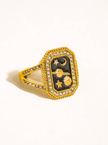 Lulora 18K Gold Non-Tarnish Statement Ring: Black