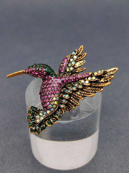 Multi-color Rhinestone Hummingbird Brooch: C