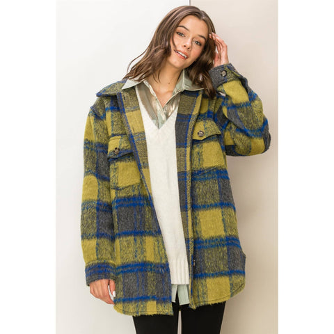 Fuzzy Mohair-like Plaid Shacket