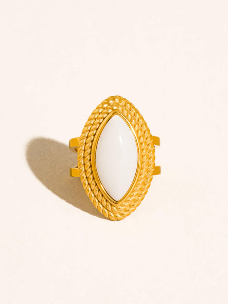 Charmelle 18K Gold Non-Tarnish Vintage Oval Stone Ring: White