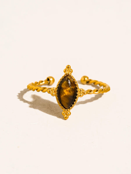 Dorisse 18K Gold Non-Tarnish Brown Gemstone Adjustable Ring: Brown