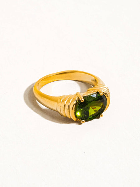 Verna 18K Gold Non-Tarnish Rhinestone Ring: Green