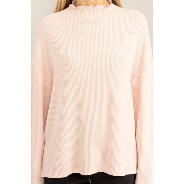 High Neck Top With Side Slit: DUSTY PINK