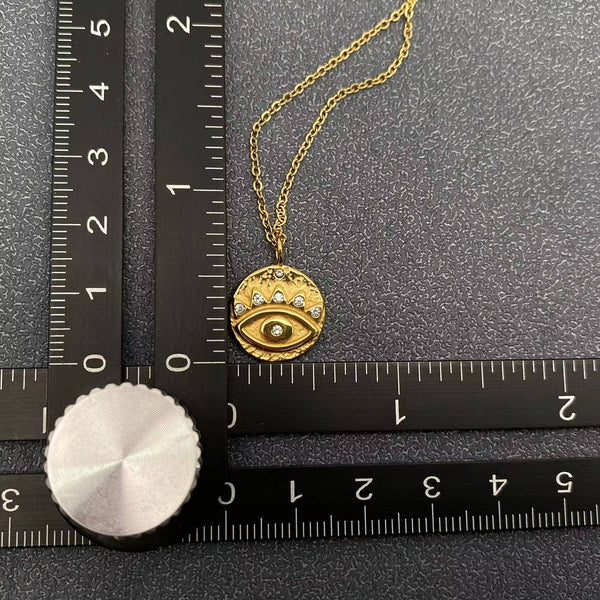 Inlaid CZ Evil Eye Charm 18K Gold Plated S.Steel Necklace - FGS: Style A