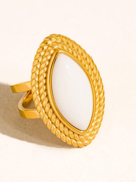 Charmelle 18K Gold Non-Tarnish Vintage Oval Stone Ring: White