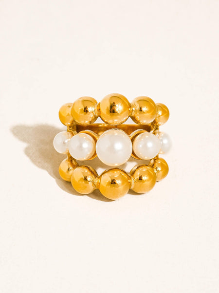 18K Gold Non-Tarnish Statement Rings: Emberra-Pearl