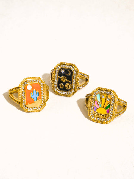 Lulora 18K Gold Non-Tarnish Statement Ring: Black