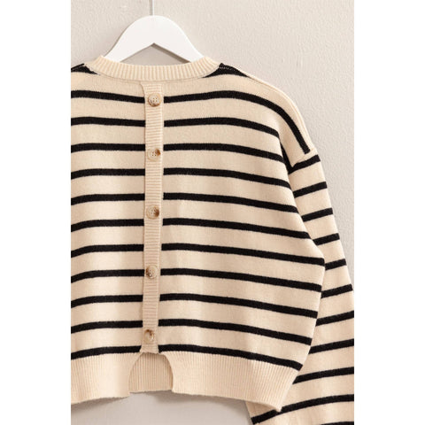 STRIPED KNIT PULLOVER SWEATER: