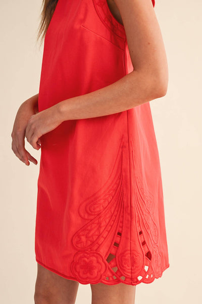 EMBROIDERED SHIFT DRESS WITH CUT-OUT