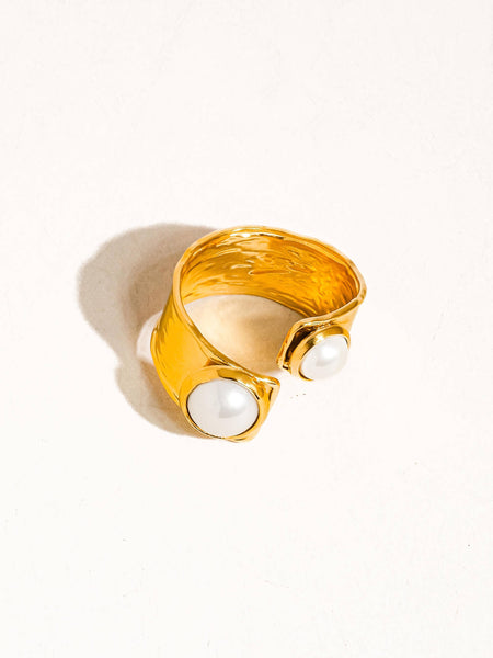 Chœur 18K Gold Non-Tarnish Pearl Abstract Ring: Yellow Gold