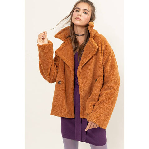 Teddy Fur Peacoat: CAMEL