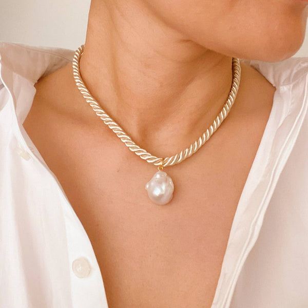 Satin Rope Baroque Pearl Necklace: Tanned Nude