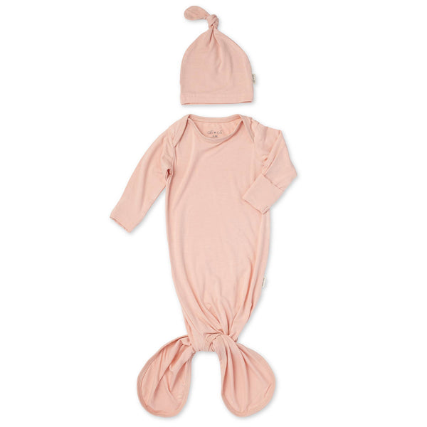 Taupe Bamboo Layette Knotted Gown and Beanie for Newborns