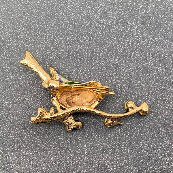 Magpie Standing On A Branch Enamel Brooch