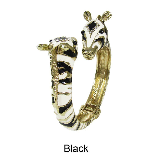 Two Head Zebra Enamel Stone Hinge Bangle Bracelet: Black