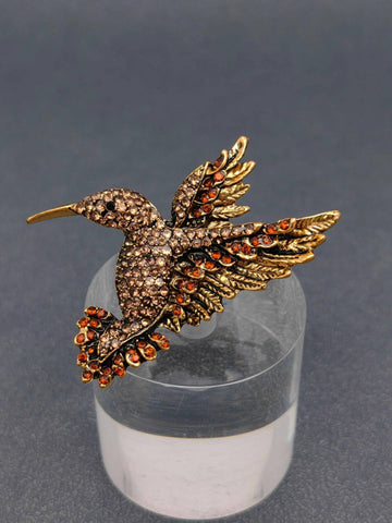 Multi-color Rhinestone Hummingbird Brooch: C