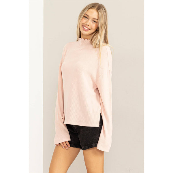 High Neck Top With Side Slit: DUSTY PINK