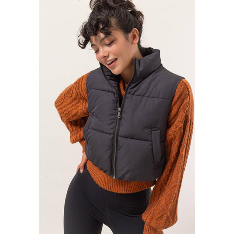 Cropped Zipper Closure Puffer Vest