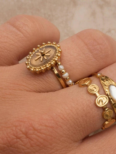 Gypsy Rose 14K Gold Adjustable Round Stone Ring: Rose