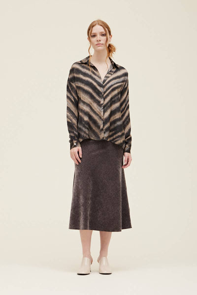 Zebra SATIN OVERSIZED SHIRT BLOUSE: SLATE