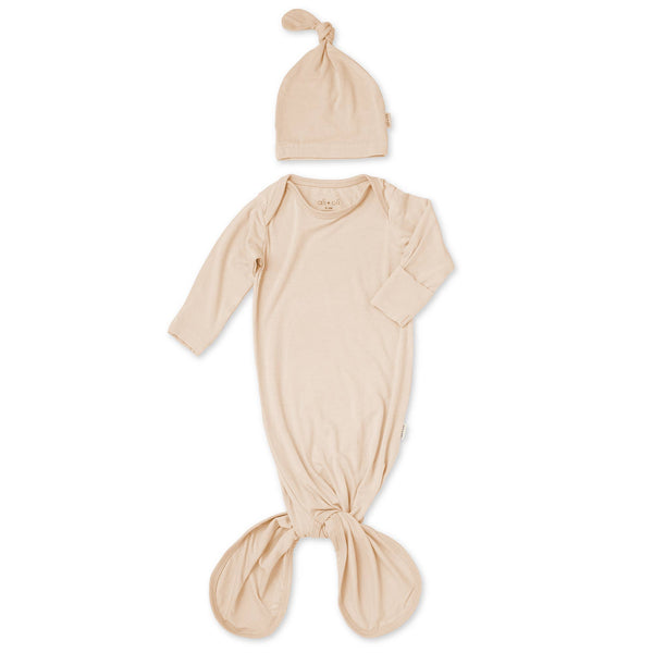Ivory Bamboo Layette Knotted Gown and Beanie for Newborns