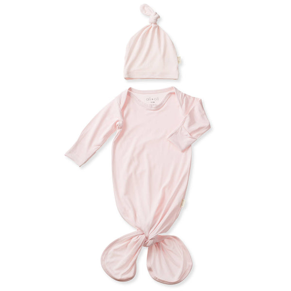 Bamboo Knotted Baby Gown & Beanie blue